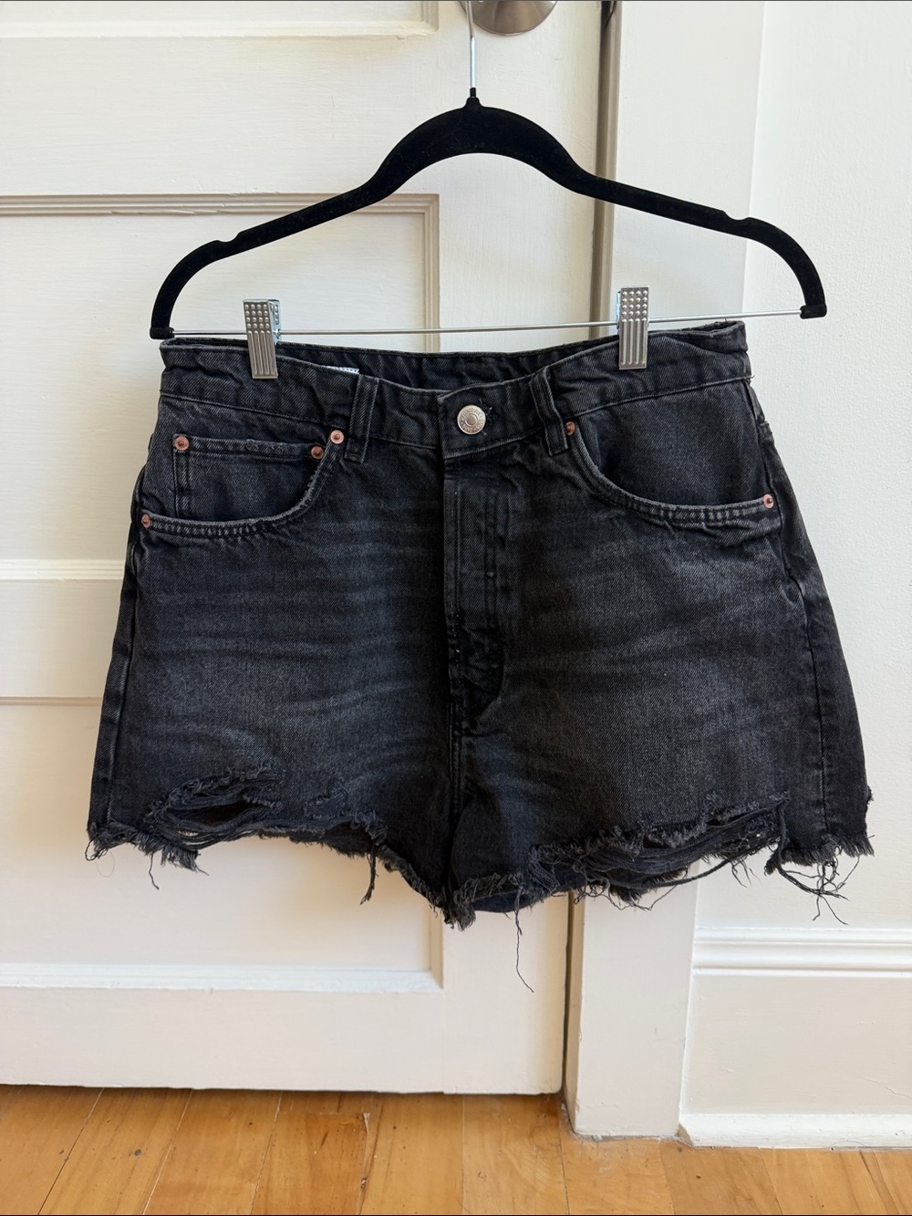 Zara Black Distressed Denim Cutoff Shorts